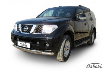 15 749 р. Защита переднего бампера Arbori (нержавейка, 2 трубы d76 и 57 mm) Nissan Pathfinder R51 рестайлинг (2009-2014)  с доставкой в г. Воронеж. Увеличить фотографию 2