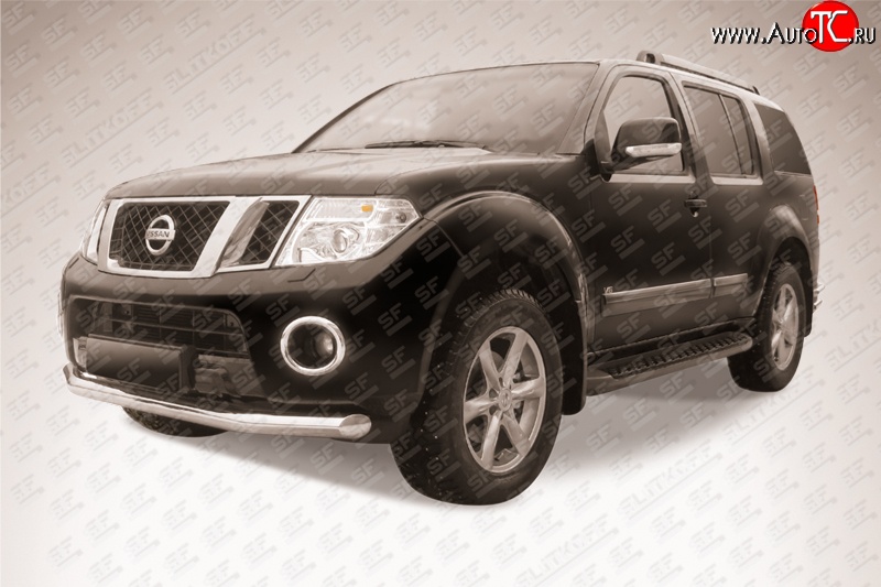 13 499 р. Защита переднего бампера Slitkoff (Ø76)  Nissan Pathfinder  R51 (2009-2014) рестайлинг (Нержавейка, Полированная)  с доставкой в г. Воронеж