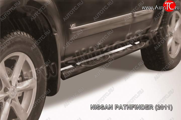 10 299 р. Защита порогов Slitkoff  Nissan Pathfinder  R51 (2009-2014) рестайлинг (Цвет: серебристый)  с доставкой в г. Воронеж