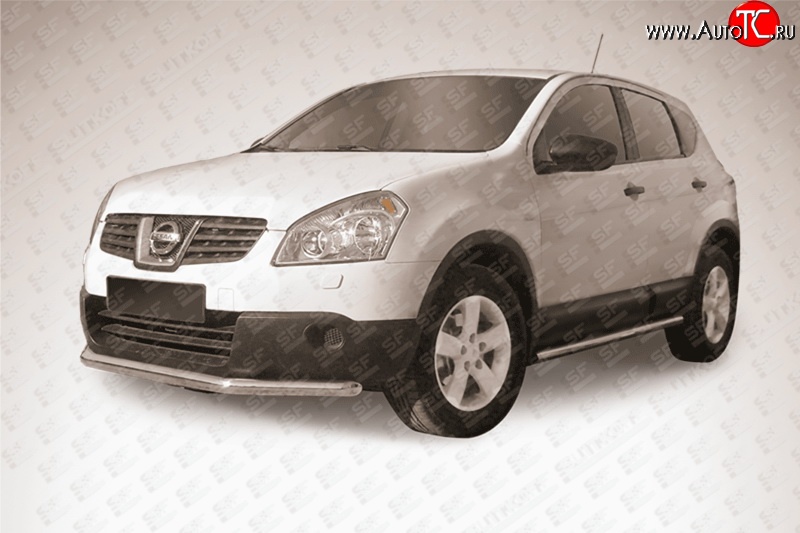 12 649 р. Защита переднего бампера из короткой трубы диаметром 57 мм Slitkoff  Nissan Qashqai +2  1 (2010-2014) J10 рестайлинг (Нержавейка, Полированная)  с доставкой в г. Воронеж