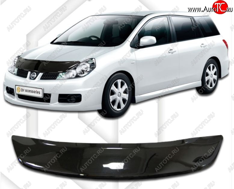 2 799 р. Дефлектор капота CA-Plastic Nissan AD Y12 дорестайлинг (2006-2016) (Classic черный, Без надписи)  с доставкой в г. Воронеж