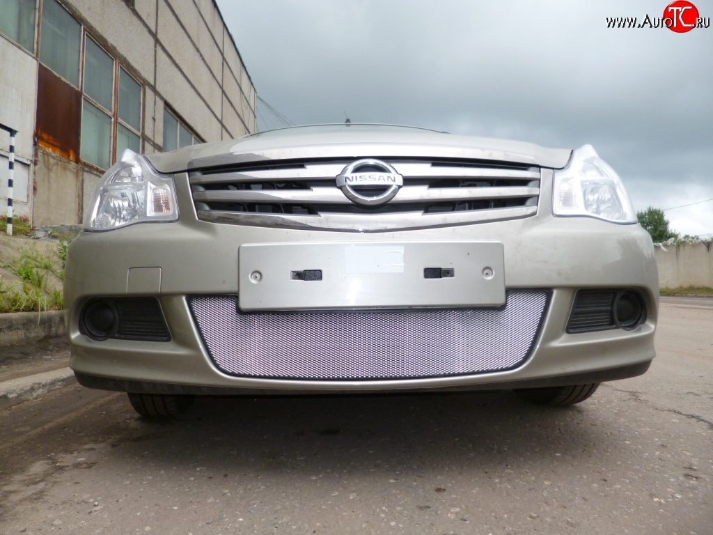 2 199 р. Сетка на бампер Russtal (хром) Nissan Almera G15 седан (2012-2019)  с доставкой в г. Воронеж
