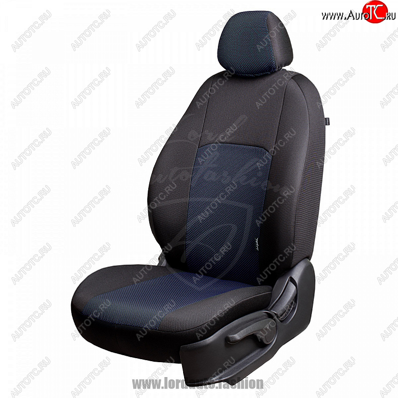 5 399 р. Чехлы для сидений Lord Autofashion Дублин (жаккард, сплошная спинка) Nissan Almera Classic седан B10 (2006-2013) (Черный, вставка Ёж Синий)  с доставкой в г. Воронеж