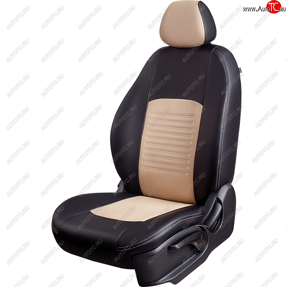 6 799 р. Чехлы для сидений Lord Autofashion Турин (экокожа, сплошная спинка, 3 Г-образных подголовника)  Nissan Almera Classic  седан (2006-2013) B10 (Черный, вставка бежевая)  с доставкой в г. Воронеж