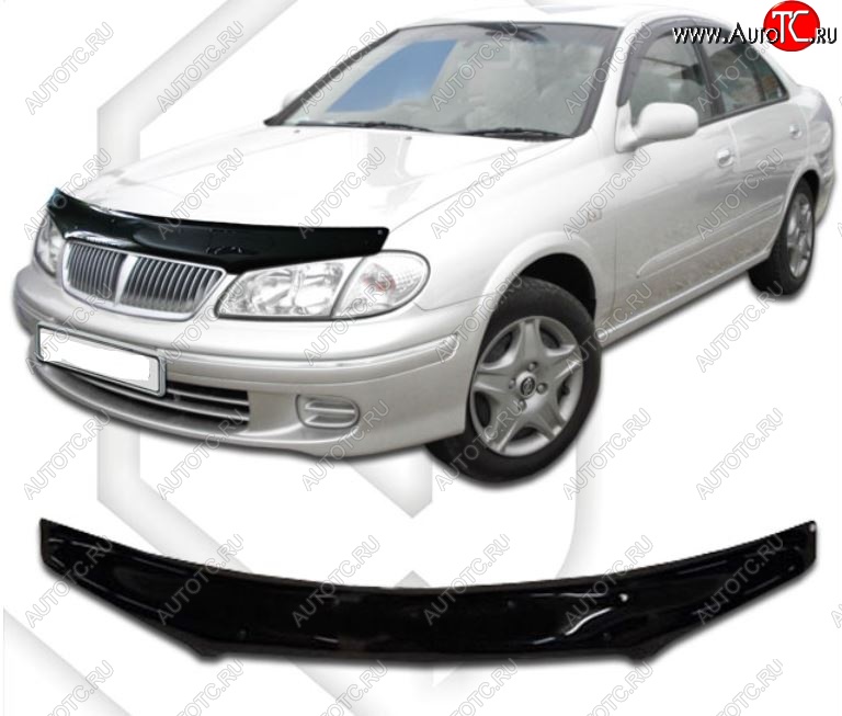 1 999 р. Дефлектор капота CA-Plastic  Nissan Bluebird Sylphy  седан (2000-2003) G10 дорестайлинг (серия Classic черный, Без надписи)  с доставкой в г. Воронеж
