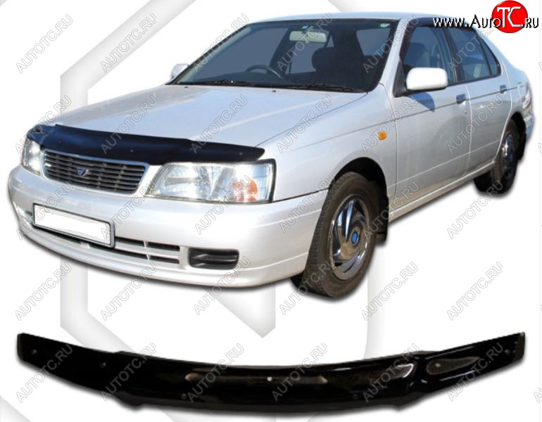 1 999 р. Дефлектор капота CA-Plastic  Nissan Bluebird  седан (1996-2001) U14 дорестайлинг, U14 рестайлинг (Classic черный, Без надписи)  с доставкой в г. Воронеж