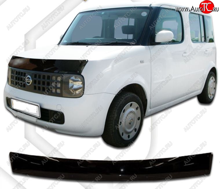 2 079 р. Дефлектор капота CA-Plastic Nissan Cube 2 (2002-2008) (Classic черный, Без надписи)  с доставкой в г. Воронеж