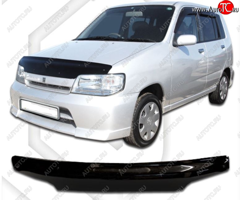 2 969 р. Дефлектор капота CA-Plastic  Nissan Cube  1 (1998-2002) (Classic черный, Без надписи)  с доставкой в г. Воронеж