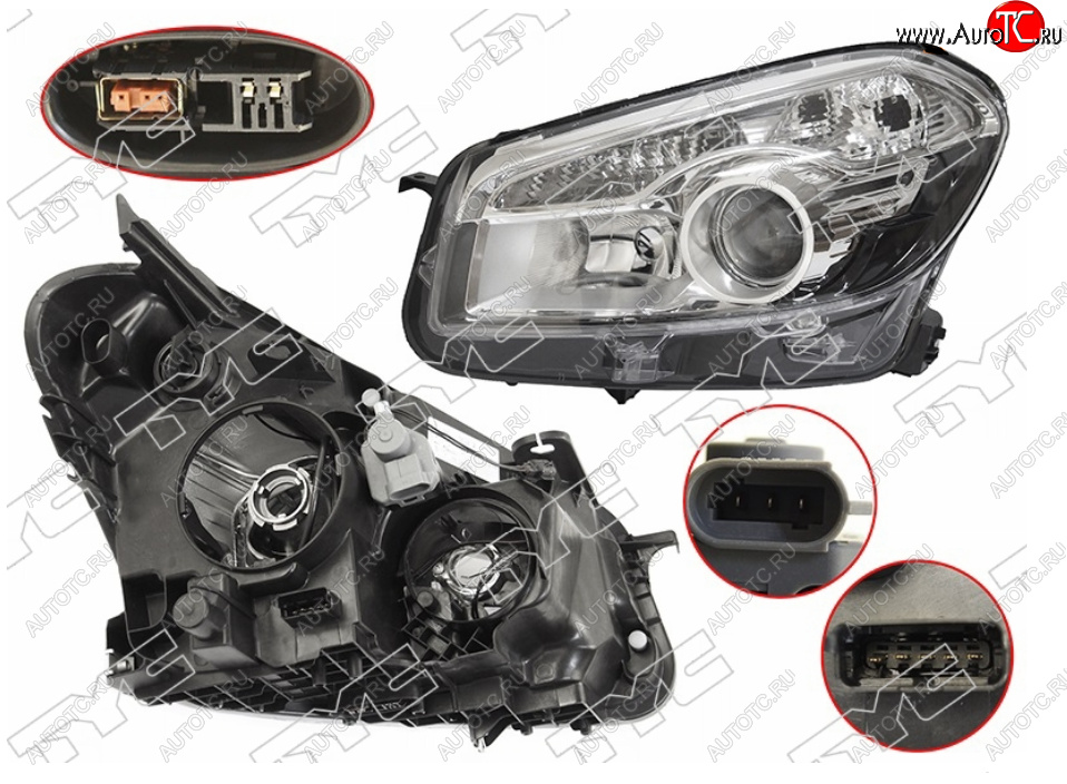 17 599 р. Левая фара (ксенон, с электрокорректором, Евросвет) TYC Nissan Qashqai +2 1 J10 рестайлинг (2010-2014)  с доставкой в г. Воронеж