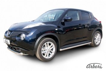 Защита штатных порогов 2WD Arbori (нержавейка, d57 mm). Nissan Juke 1 YF15 рестайлинг (2014-2020)