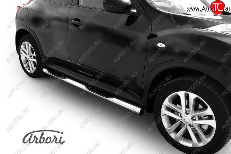 14 579 р. Защита штатных порогов 4WD Arbori (с проступью, нержавейка, d76 mm).  Nissan Juke  1 YF15 (2010-2020) дорестайлинг, рестайлинг  с доставкой в г. Воронеж