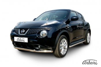 13 049 р. Защита переднего бампера 2WD Arbori (нержавейка, 2 трубы d57 и 42 mm)  Nissan Juke  1 YF15 (2010-2020) дорестайлинг, рестайлинг  с доставкой в г. Воронеж. Увеличить фотографию 2