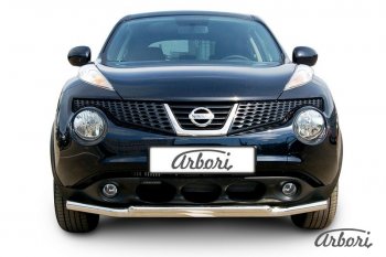 Защита переднего бампера 2WD Arbori (нержавейка, 2 трубы d57 и 42 mm) Nissan Juke  1 YF15 (2010-2020) дорестайлинг, рестайлинг