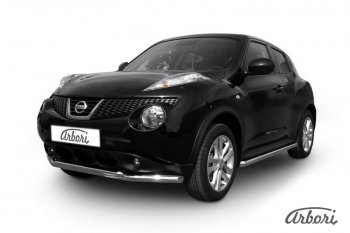 Защита переднего бампера 4WD Arbori (нержавейка, 2 трубы d57 и 42 mm) Nissan Juke  1 YF15 (2010-2020) дорестайлинг, рестайлинг