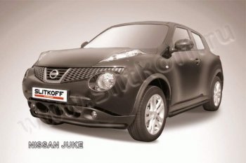 7 999 р. Защита переднего бампера из трубы d57 Slitkoff  Nissan Juke  1 YF15 (2010-2020) дорестайлинг, рестайлинг (Цвет: серебристый)  с доставкой в г. Воронеж. Увеличить фотографию 1