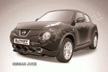 6 949 р. Защита переднего бампера из трубы d57 Slitkoff Nissan Juke 1 YF15 рестайлинг (2014-2020) (Цвет: серебристый)  с доставкой в г. Воронеж. Увеличить фотографию 1