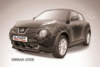 7 999 р. Защита переднего бампер Slitkoff  Nissan Juke  1 YF15 (2010-2020) дорестайлинг, рестайлинг (Цвет: серебристый)  с доставкой в г. Воронеж. Увеличить фотографию 1