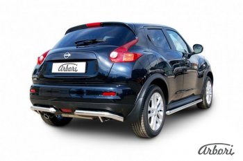 10 619 р. Защита заднего бампера Arbori (уголки, нержавейка, 1 труба d57 mm).  Nissan Juke  1 YF15 (2010-2020) дорестайлинг, рестайлинг  с доставкой в г. Воронеж. Увеличить фотографию 2