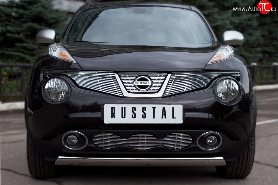 9 449 р. Защита переднего бампера (Ø75x42 мм, нержавейка, 4х4) Russtal Nissan Juke 1 YF15 дорестайлинг (2010-2014)  с доставкой в г. Воронеж