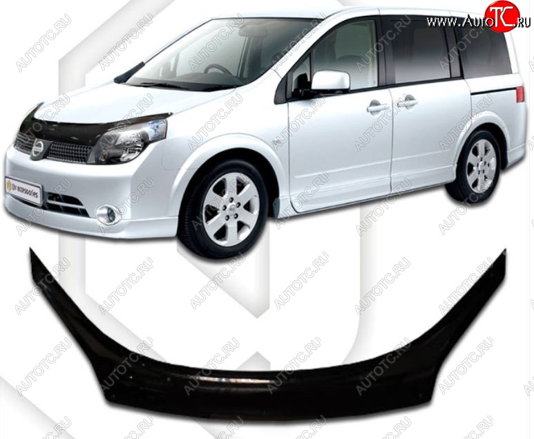 2 199 р. Дефлектор капота CA-Plastiс exclusive  Nissan Lafesta  B30 (2004-2006) дорестайлинг (Classic черный, Без надписи)  с доставкой в г. Воронеж