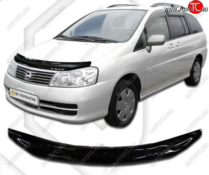 1 999 р. Дефлектор капота CA-Plastiс Nissan Liberty рестайлинг (2001-2004) (Classic черный, Без надписи )  с доставкой в г. Воронеж