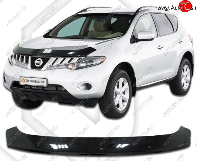 2 159 р. Дефлектор капота CA-Plastic  Nissan Murano  2 Z51 (2008-2016) дорестайлинг, рестайлинг (Classic черный, Без надписи)  с доставкой в г. Воронеж