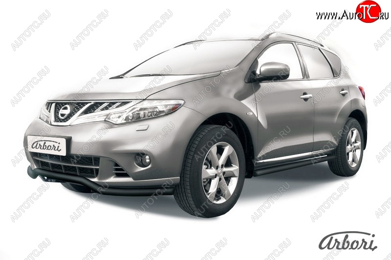 8 099 р. Защита переднего бампера Arbori (волна, черная, 1 труба d57 mm). Nissan Murano 2 Z51 рестайлинг (2010-2016)  с доставкой в г. Воронеж