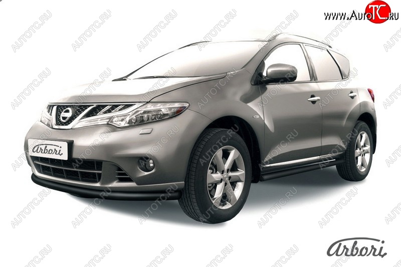 7 109 р. Защита переднего бампера Arbori (черная, 1 труба d57 mm). Nissan Murano 2 Z51 рестайлинг (2010-2016)  с доставкой в г. Воронеж