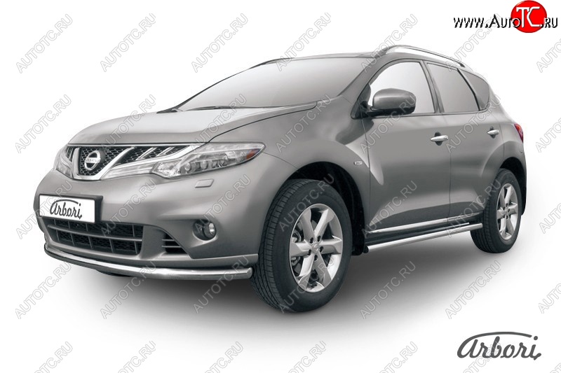 13 499 р. Защита переднего бампера Arbori (нержавейка, 1 труба d57 mm). Nissan Murano 2 Z51 рестайлинг (2010-2016)  с доставкой в г. Воронеж