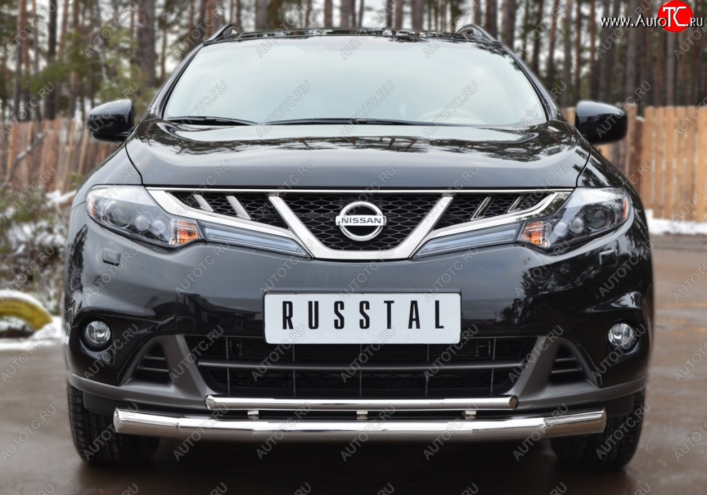 20 399 р. Защита переднего бампера (2 трубы Ø76 и 42 мм, нержавейка) SLITKOFF  Nissan Murano  2 Z51 (2010-2016) рестайлинг  с доставкой в г. Воронеж