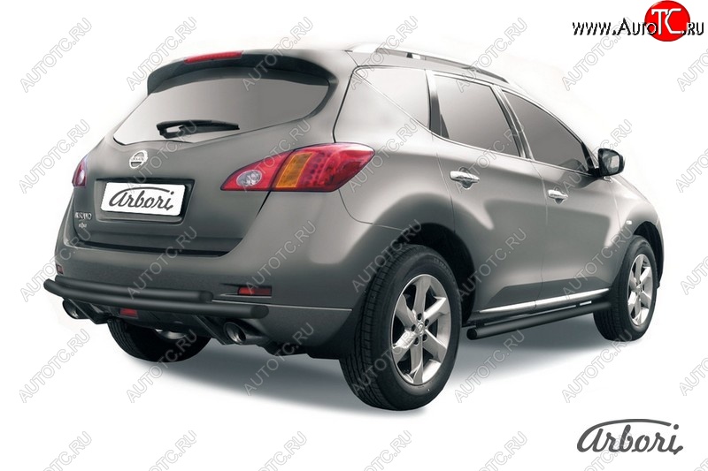 6 470 р. Защита заднего бампера Arbori (черная, 2 трубы d57 и 42 mm).  Nissan Murano  2 Z51 (2010-2016) рестайлинг  с доставкой в г. Воронеж