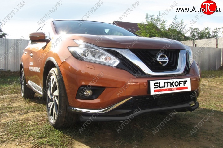 12 899 р. защита переднего бампера Slitkoff  Nissan Murano  3 Z52 (2015-2022) дорестайлинг (Цвет: серебристый)  с доставкой в г. Воронеж