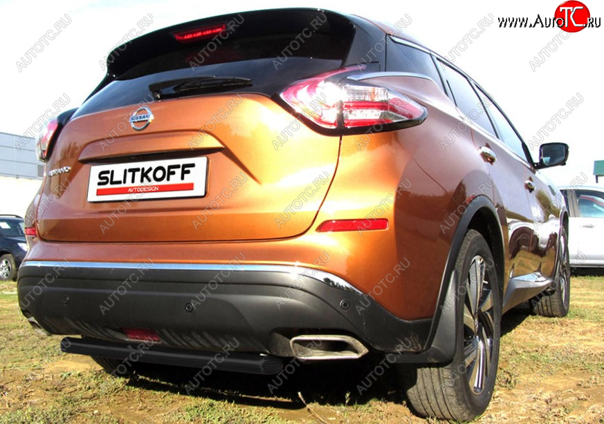 5 599 р. Защита заднего бампера Slitkoff (Ø 57, короткая) Nissan Murano 3 Z52 дорестайлинг (2015-2022) (Сталь с полимерным покрытием. Цвет: черный)  с доставкой в г. Воронеж