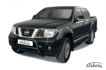 17 279 р. Защита переднего бампера Arbori (низкая, черная, 1 труба d76 mm). Nissan Navara 2 D40 дорестайлинг (2004-2010)  с доставкой в г. Воронеж. Увеличить фотографию 1