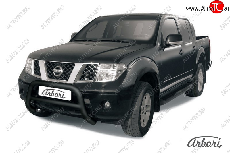 17 279 р. Защита переднего бампера Arbori (низкая, черная, 1 труба d76 mm). Nissan Navara 2 D40 дорестайлинг (2004-2010)  с доставкой в г. Воронеж