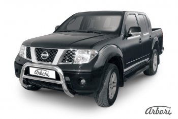 32 579 р. Защита переднего бампера Arbori (низкая, нержавейка, 1 труба d76 mm). Nissan Navara 2 D40 дорестайлинг (2004-2010)  с доставкой в г. Воронеж. Увеличить фотографию 1