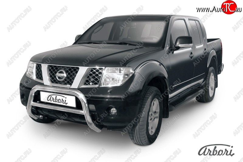 32 579 р. Защита переднего бампера Arbori (низкая, нержавейка, 1 труба d76 mm).  Nissan Navara  2 D40 (2004-2010) дорестайлинг  с доставкой в г. Воронеж