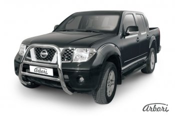 37 799 р. Защита переднего бампера Arbori (высокая, нержавейка, 1 труба d76 mm). Nissan Navara 2 D40 дорестайлинг (2004-2010)  с доставкой в г. Воронеж. Увеличить фотографию 1