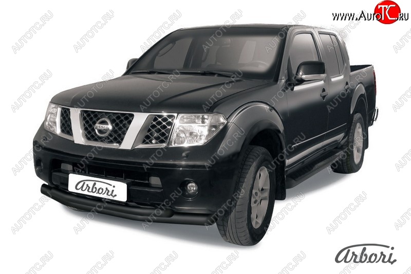 8 369 р. Защита переднего бампера Arbori (черная, 2 трубы d76 и 57 mm) Nissan Navara 2 D40 дорестайлинг (2004-2010)  с доставкой в г. Воронеж