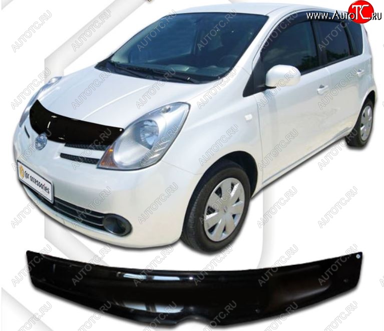 1 999 р. Дефлектор капота (правый руль) CA-Plastic Nissan Note 1 E11 дорестайлинг (2004-2008) (Classic черный, Без надписи)  с доставкой в г. Воронеж