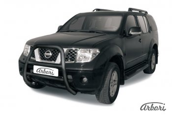 Защита переднего бампера Arbori (высокая, черная, 1 труба d76 mm). Nissan Pathfinder R51 дорестайлинг (2004-2007)