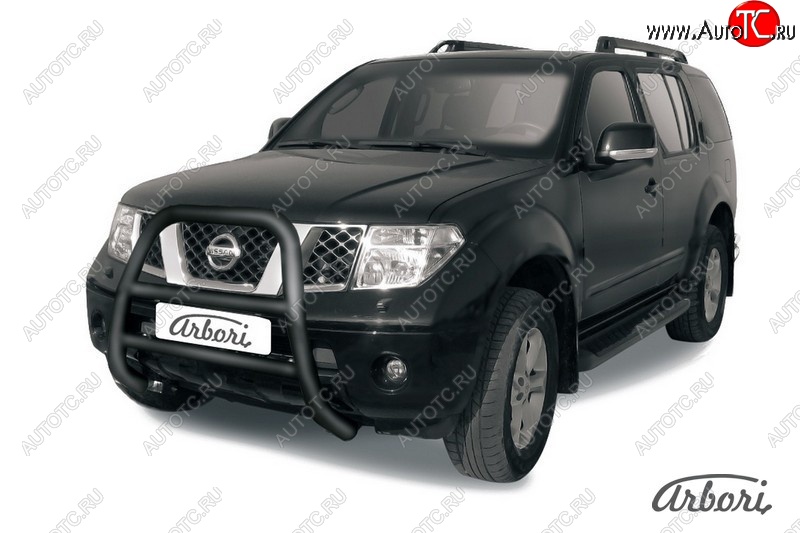 20 159 р. Защита переднего бампера Arbori (высокая, черная, 1 труба d76 mm). Nissan Pathfinder R51 дорестайлинг (2004-2007)  с доставкой в г. Воронеж