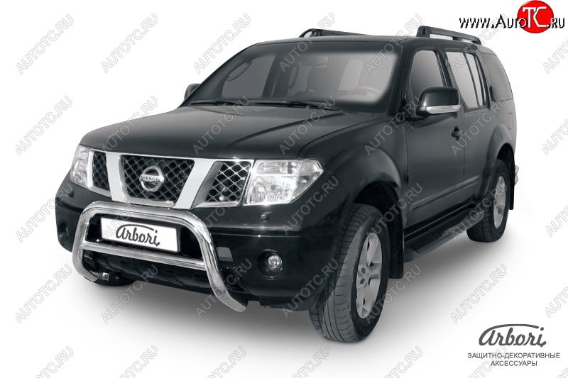 32 579 р. Защита переднего бампера Arbori (низкая, нержавейка, 1 труба d76 mm). Nissan Pathfinder R51 дорестайлинг (2004-2007)  с доставкой в г. Воронеж