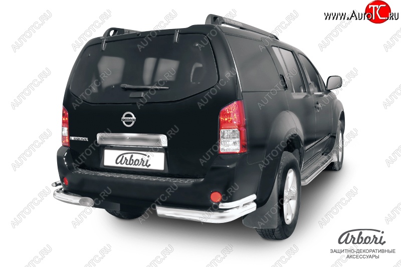18 269 р. Защита заднего бампера Arbori (уголки, нержавейка, 2 труба d76 и 42 mm).  Nissan Pathfinder  R51 (2004-2007) дорестайлинг  с доставкой в г. Воронеж