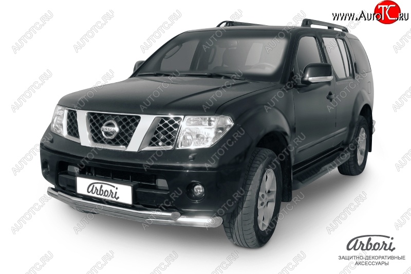 15 749 р. Защита переднего бампера Arbori (нержавейка, 2 трубы d76 и 57 mm) Nissan Pathfinder R51 дорестайлинг (2004-2007)  с доставкой в г. Воронеж