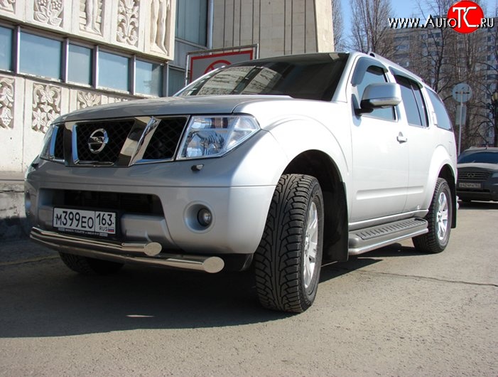 13 999 р. Двойная защита переднего бампера d76 и 63 мм Металл Дизайн Nissan Pathfinder R51 дорестайлинг (2004-2007) (полированная нержавейка)  с доставкой в г. Воронеж