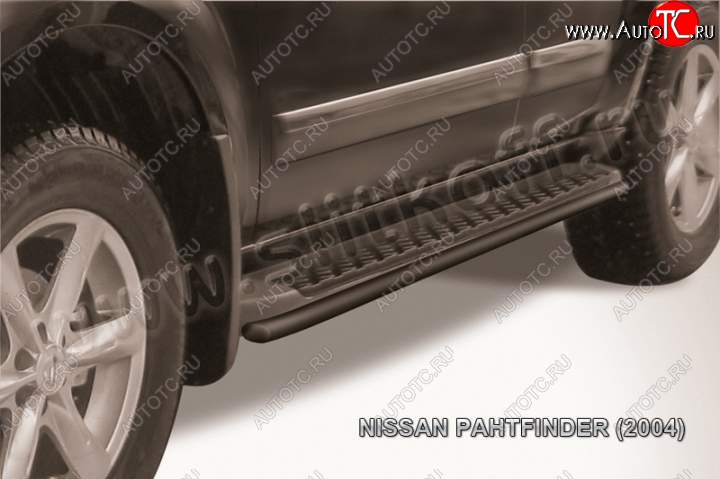 7 649 р. Защита штатного порога d42 Slitkoff  Nissan Pathfinder  R51 (2004-2007) дорестайлинг (Цвет: серебристый)  с доставкой в г. Воронеж