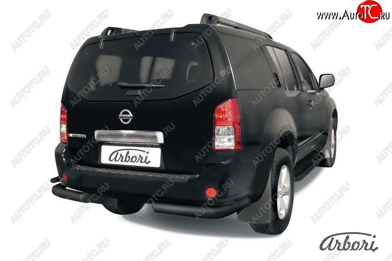 4 859 р. Защита заднего бампера Arbori (уголки, черная, 2 трубы d76 и 42 mm).  Nissan Pathfinder  R51 (2004-2007) дорестайлинг  с доставкой в г. Воронеж