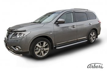 Защита штатных порогов с листом Arbori (нержавейка, алюминий, d57) Nissan Pathfinder  R52 (2012-2017) дорестайлинг