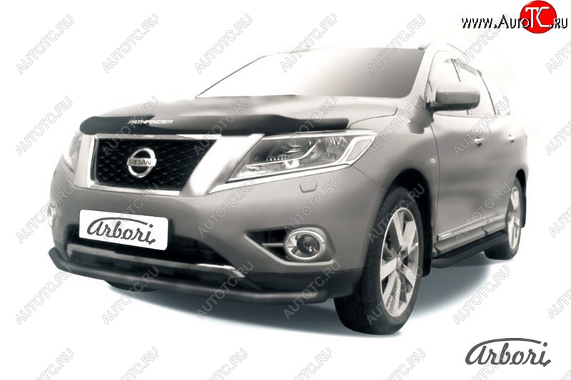 6 749 р. Защита переднего бампера Arbori (черная, 1 труба d57 mm). Nissan Pathfinder R52 дорестайлинг (2012-2017)  с доставкой в г. Воронеж